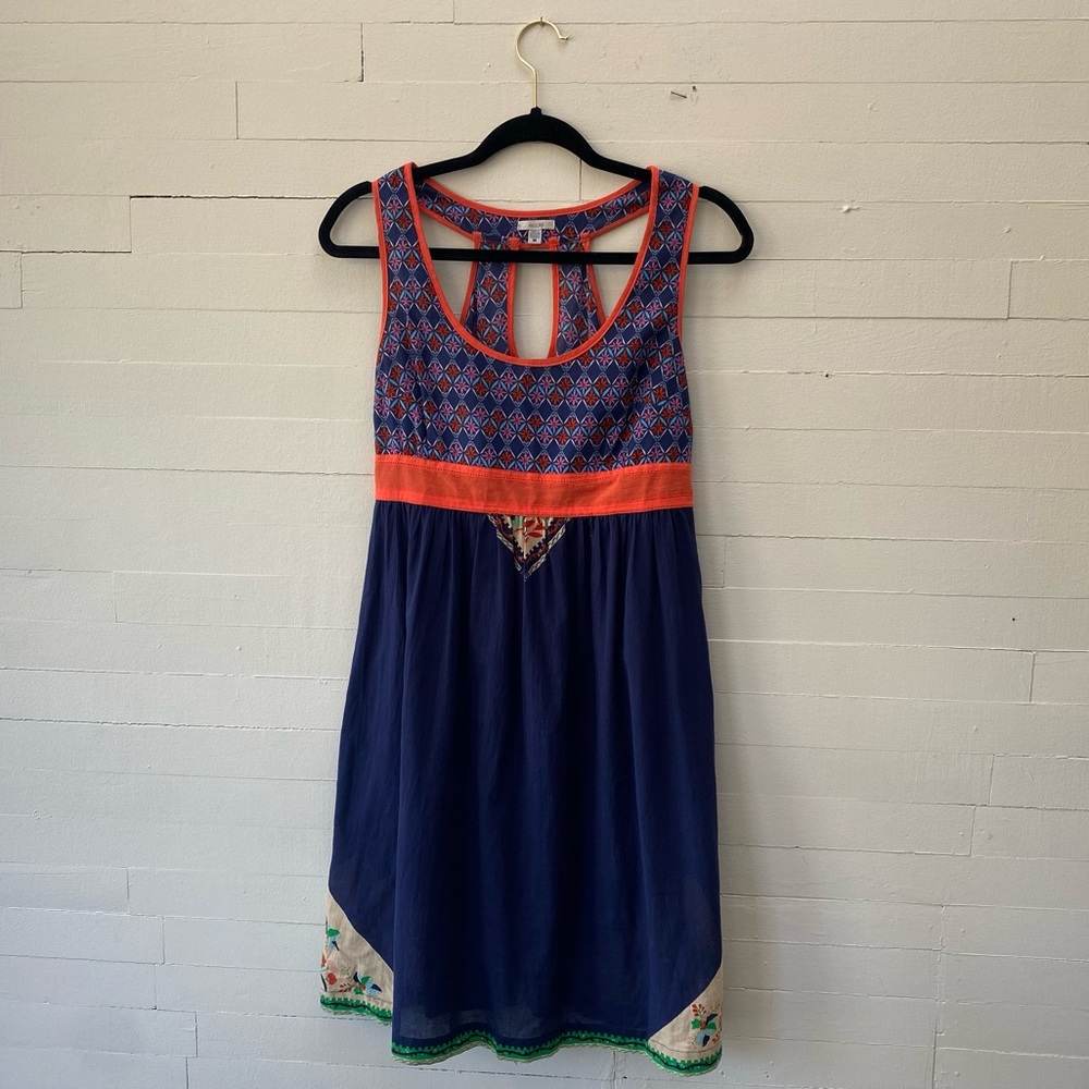 Ecote Navy & Orange Lightweight Summer Mini Dress Size Medium